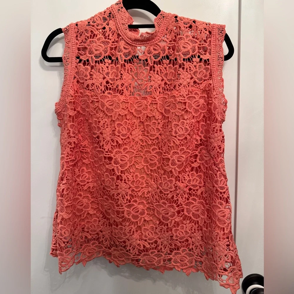 Lace Sleeveless Top Coral MSRP $89 - Picture 3 of 7